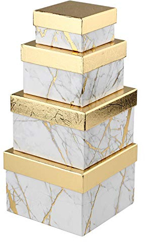Briful Rechteckige Aufbewahrungsbox mit Deckel Geschenkbox Karton Pappschachteln Ordnungsboxen Geschenkkarton für Geschenke, Schokolade, Basteln, Spielzeug, Geschenkverpackung, 4er Set (Marbling A)