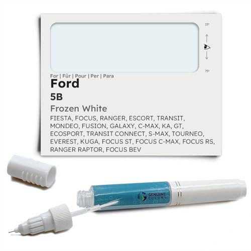 Genuine Colors Stylo de Retouche FROZEN WHITE 5B pour Ford Blanc FIESTA FOCUS RANGER ESCORT TRANSIT MONDEO FUSION GALAXY C-MAX KA GT ECOSPORT CONNECT S-MAX TOURNEO EVEREST KUGA ST RS RAPTOR BEV