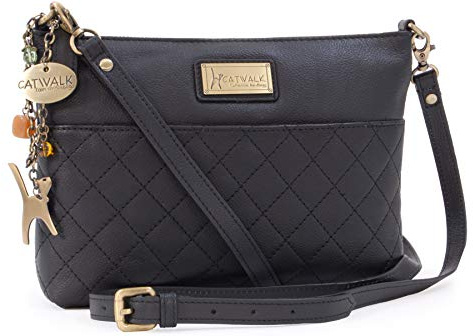 Catwalk Collection Handbags - Damen Umhängetasche Klein - Crossbody Bag - Gesteppte Leder - Clutch mit Abnehmbarer Schultergurt - Josie