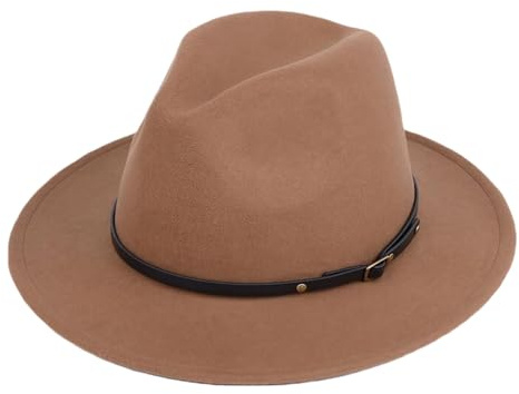 Unisex Womens Mens Adjustable Classic Wide Brim Belt Buckle Fedora Hat Felt Panama Hat Church Jazz Cap