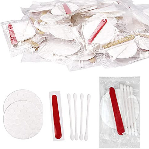 100 Pack Hotel Vanity Kit Individually Wrapped, Bulk Hotel Amenities Kit, Hotel Hospitality Set, Hygiene Products Include Cosmetic Cotton Pads, Cotton Swabs, Nail File (Paper Sticks)