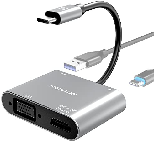 N NEWTOP Adattatore 4in1 HUB AD29 da Type-C Maschio a Femmina USB C HDMI 4K HD 2K VGA USB 3.0 Cavo Carica PD OTG Convertitore Video Audio Dati per Notebook Smartphone Console Laptop