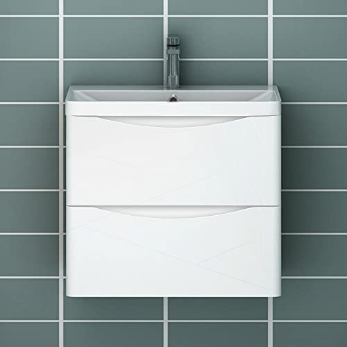 Acezanble Waschtisch mit Unterschrank 60 cm Hochglanz Weiß Badmöbel Gäste WC
