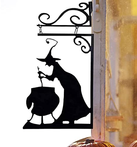 2st Halloween Hexe Kessel Silhouette, Halloween Metallschild, Hexenkessel Silhouette Wandbild, Halloween Hexen Silhouette Schilder Hexen Silhouette Hof Schilder Hexenschild Wandbehang Metallhandwerk