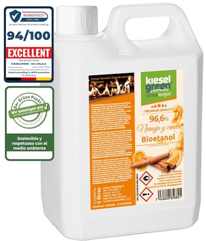 KieselGreen Bioethanolo 5 litri con Fragranza per Caminetto a Etanolo – Bio-etanolo profumato per Ambienti, molte Fragranze - Profumo per Caminetto a bioetanolo da Interno o da Tavolo OZ5