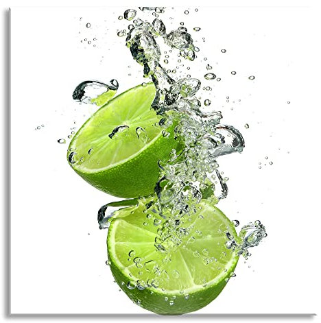Pixxprint Glasbild, Wandbild auf Echtglas, Limette fällt in das Wasser, 70x70 cm, inkl. Aufhängung und Abstandshalter