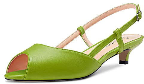 Castamere Donna Basso Gattini Tacco Heel Aperte sulla Punta Slip-on Slingback Sandali Casual Dress 3 CM Heels Verde Mela 39 EU