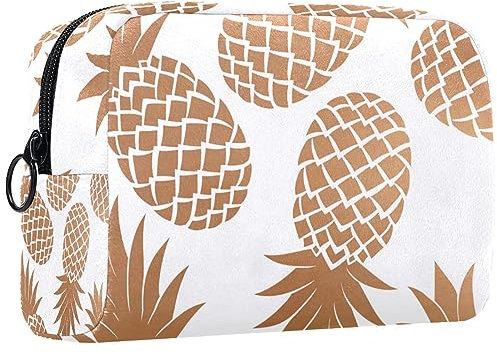 Kleine Schminktasche für Damen,Schminktasche, Reisekosmetiktasche,goldenes Ananasmuster Drucken