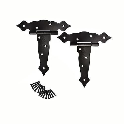 KOVNISE 2 Stück 6 Zoll T-Strap Hochleistungs-Schuppentürscharniere Torriemenscharniere Schwarz Ausgefallenes T-Scharnier Geschmiedete Hardware für Holzschuppen Scheunentor Zauntor Tor Schwinge Hoftür