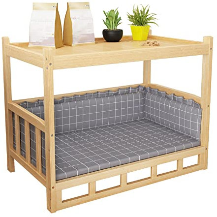 Hundebett Sofa/Nachttische aus Holz, Kleine, Mittlere, Große Hunde ＆ Haustierbett mit Zaun ＆ Bettwäsche, für Zuhause, Outdoor, für Haustiere Bis 40 Kg / 88 Lbs ( Color : Style1 , Size : M-75x50x65cm/3