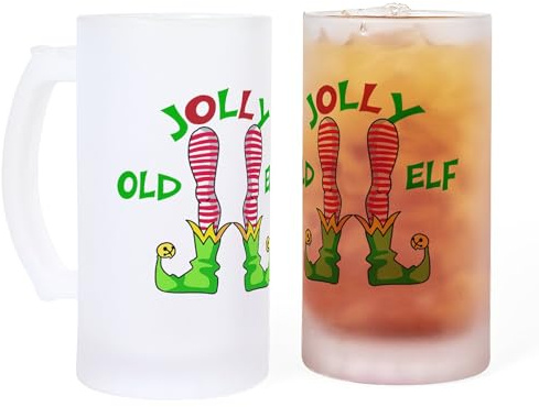CafePress JOLLY OLD ELF 16 oz Frosted Glass Beer Mug