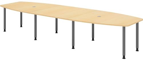 bümö Konferenztisch oval 400x130 cm großer Besprechungstisch in Ahorn, Besprechungstisch mit Gestell in Graphit, Meetingtisch für 14 Personen, XXL-Tisch für Besprechungsraum & Meeting