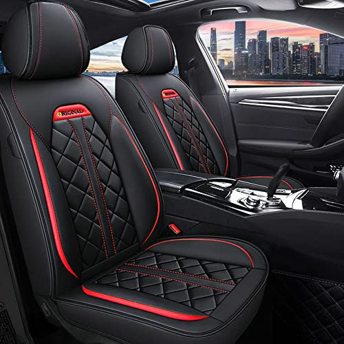 Maidao Autositzbezüge für Audi Q5 Q7 Sitzbezüge, PU Leder 5-Sitze Allwetter wasserdichtes Komfortabler Autositzbezug Full Set Sitzbezüge (Schwarz Rot)