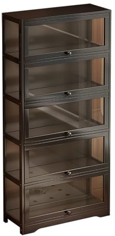 HARELA Curio-Vitrine, 5-stufiges Lagerregal mit Acrylglastür, Aufbewahrungsschrank mit hoher Kapazität und aufklappbarer Tür, bodenstehende, durchsichtige Vitrine für Wohnzimmer und Schlafzimmer