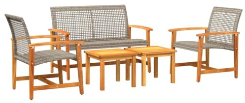 vidaXL Salon de Jardin 5 pcs Gris résine tressée et Bois d Acacia