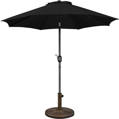 Yaheetech 2.7m Garden Parasol Umbrella Patio Table Umbrella Outdoor Tilting Crank & Handle Parasol with 10kg Resin Base Stand - Black