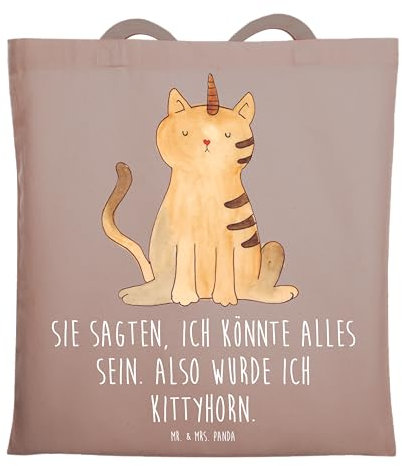 Mr. & Mrs. Panda Schultasche Einhorn Katze - Geschenk, Tasche, Glitzer, Jutebeutel, Unicorn, festivaltasche, Umhängetasche, Uni, Regenbogen, Laptoptasche, Mieze