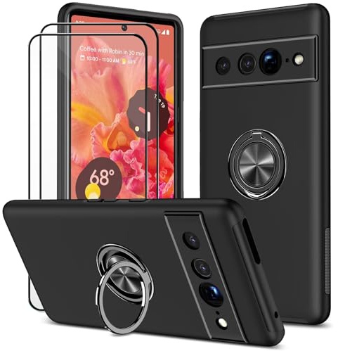 Dechyi hülle für Google Pixel 7 Pro (6.7) und 2 Stück Displayschutzfolie Handyhülle mit Ringhalterung stoßfest, Kratzfest strapazierfähig Schutzhülle Schwarz