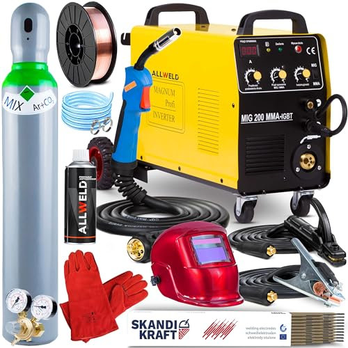 Magnum MIG 200 KN - Saldatrice a Filo Continuo con Gas 200 A - Saldatrice Inverter Professionale con Induttanza - Saldatura: MIG, MAG, MMA, Saldobrasatura - Tecnologia IGBT - Set ProPlus