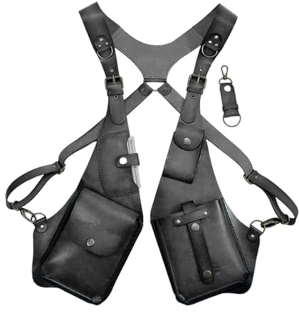 Men Anti Underarm Shoulder Bag Adjustable PU Leather Strap Wallet Bag Outdoor Phone Bag,Retro Suspenders Underarm Satchel Vest (Black)