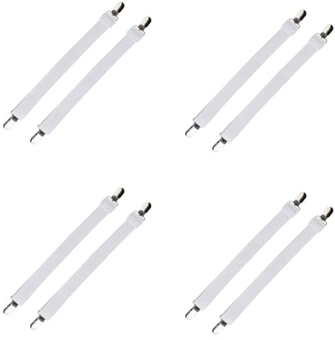 Qinsky Bettlakenklammern,8 PCS Bettlakenspanner Verstellbar Betttuch Spanner mit Metallclip Bettlakenspanner Weiße Elastische Betttuchspanner für Bettlaken Matratze Bügelbrett Oder Sofa