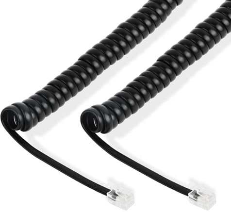Uvital 2Pack 5 Meters Telephone Phone Handset Cable, RJ9 Coiled Cord for Home Landline, Telephone Cable RJ9/RJ10/RJ22 4P4C(Black)