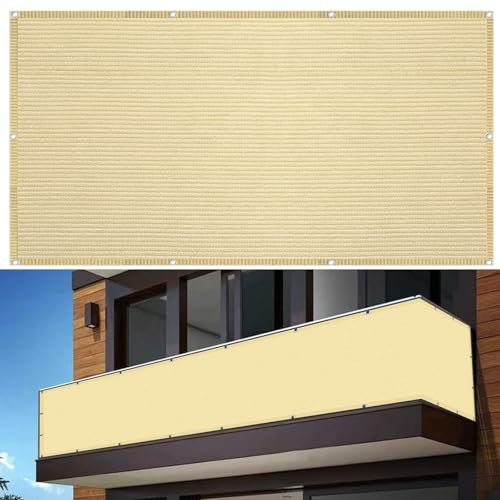 Balkonschutz Balkonabdeckung 700 x 180 cm Wind- Und Uv-Schutz Wetterfest, Sicherheit Datenschutz-Schutzbildschirme, mit Kabelbinder Und Kordel, für Balkon Zaun Garten, Sandgelb