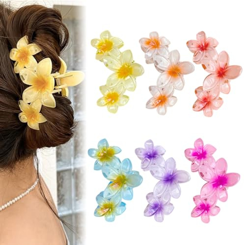 Youery 6 Pièces Pinces à Cheveux Fleur, Mignon Pince à Cheveux, Grandes Pinces à Griffes Antidérapantes, Pince à Griffes Colorée, Accessoires Exquis pour Femmes, Filles, Épais Et Fins
