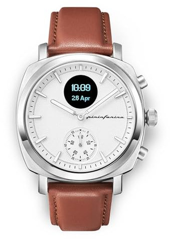 Pininfarina Senso Hybrid Smartwatch – Analog-Uhr mit digitaler Anzeige – Herzfrequenz, EKG, Sauerstoff, Schritte, Kalorien, Schlaf, Aktivitäten – Kompass und GPS – Mondlicht Silber