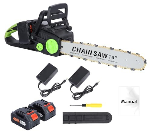 iondelce Cordless Chainsaw, Brushless Motor 16 Inch Electric Chainsaw, Battery Powered Chainsaw with 2 x 4Ah Batteries, Auto-Lubrication Chain Saw for Tree Felling, Pruning, Logging and Firewood Black