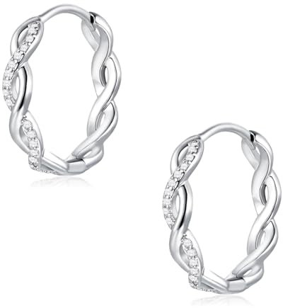 Deyanse Silber Creolen für Damen, 925 Sterling Silber Ohrringe Creolen mit Zirkonia, Klassisch Unendlichkeit Kreolen Ohrringe, Schlafen Knorpel Ohrringe, Hypoallergen Ohrschmuck mit Geschenkbox