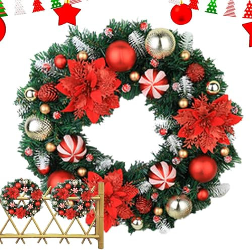 Weihnachtskranz - Künstlicher Weihnachtskranz | Weihnachtskranz für den Außenbereich | Weihnachtskranz mit Lichtern | Weihnachtskranz für Zuhause Tisch Wand Fenster Innen Außen Dekor