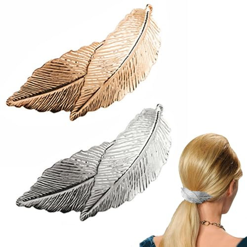 Vintage Blatt Haarspange Barrette,2 PCS Legierung Blatt Haarspange Weinlese Blatt Haarspange Silber Blatt Haarspangen Feder Haarspange Haarspangen Damen Groß Für Frauen Und Mädchen