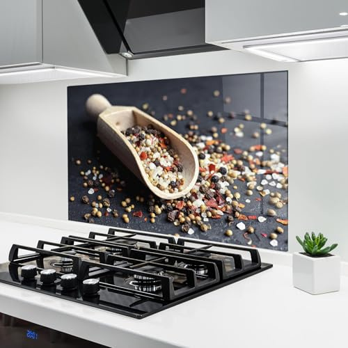 ARTHUB® Küchenrückwand aus Glas 50x70 cm, 4mm ESG | Spritzschutz, Glasplatte, Herdspritzschutz, Wandschutz für Herd, Hartglas, Lebensmittel, Gewürze, Seasoning Table Scoop