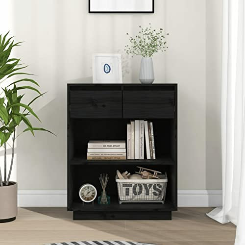 Juroupi Beistellschrank Wohnzimmer Schrank Sideboard Wohnzimmer Beistellschrank Schwarz 60x34x75 cm Massivholz Kiefer - 813838