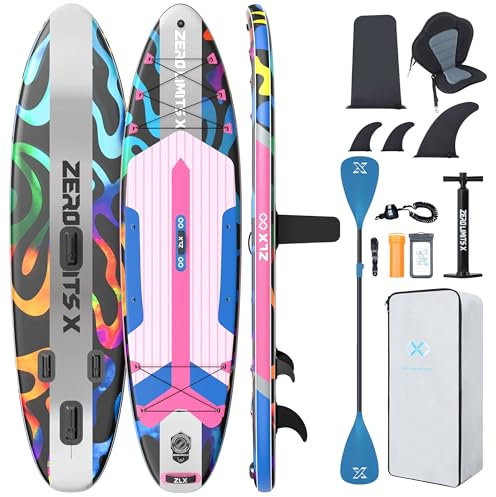 ZLX SUP Board mit Sitz Stand up Paddling Board 320cm Stabil Aufblasbares Paddle Board für Erwachsene Familien Anfängerfreundlich, Anti-Rutsch Deck, Pumpe