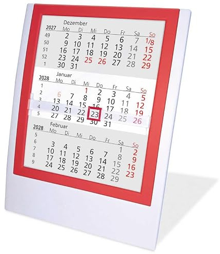 Tischkalender Einsteckkalender 2027/2028 weiß/rot Monatskalender 3 Monate Kalender Kalendarium Stehkalender Aufstellkalender