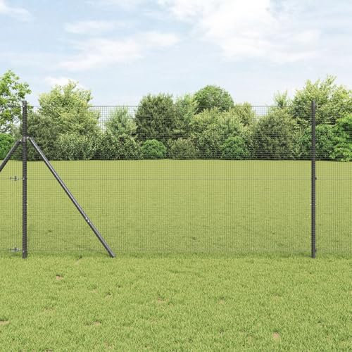Brokky 3351817 Recinzione in Filo Saldato con 7 Poste Grigia 1.4x10 m Acciaio Rete Metallica per Recinzioni Zincata Elettrosaldata Rigida - Ideale per Recinzioni da Giardino,Aree Verdi e Spazi Esterni