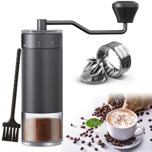 Portable Manual Coffee Grinder with with CNC Stainless Steel Conical Burr 40 Adjustable Settings,Hand Coffee Bean Mill with 30g Capacity & Crank for Travel Camping Office Home