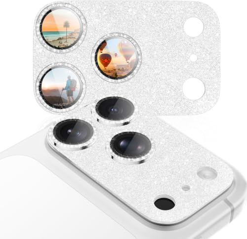 CloudValley for iPhone 17 Pro Max Camera Lens Protector, Glitter Silver | Ultra HD, 1:1 Fit, 9H Tempered Glass, Strong Adsorption, Anti-Glare, Anti-Scratch, Bling Accessories, Case Friendly