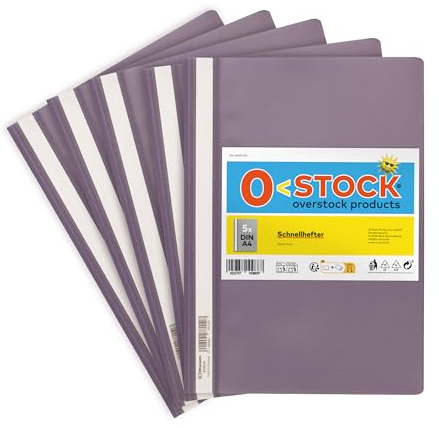 5 x Schnellhefter A4, Farbe Violett, stabil, transparente Vorderseite, Metall-Abheftmechanik, made in Germany