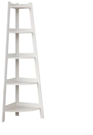 GLFLOW Industrial Rustic 5-Tier White Corner Bookshelf Ladder Shelf Display Stand For Living Room Bedroom Bathroom Or Balcony Plant Display