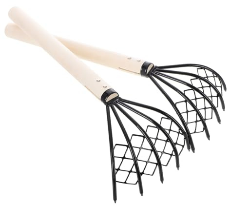 Gatuida 2 pezzi da Spiaggia con Denti e Rete Attrezzo Leggero per Scavo di Telline e Vongole Manico in Legno Antiscivolo per Giardinaggio e Frutti di