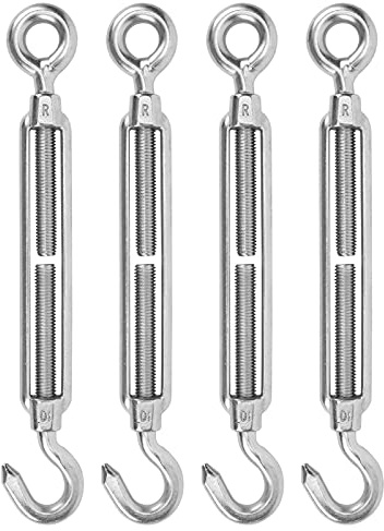 Stainless Steel 304 M10 Turnbuckle 4PCS Set Heavy Duty Adjustable Rigging Screw With Hook Eye For Marine Boat Outdoor Rigging Waterproof Rust Proof
