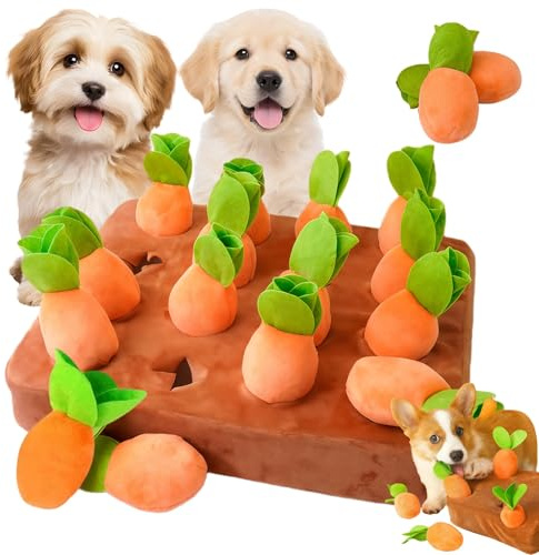 Yagerod 2026 Neu Vierpfotenmarkt Schnüffelacker, schnüffelteppich Hund, Plüsch Karotte Schnüffelspiele Hund - mit 6/9/16 Stück Karotte, für Spaß und Mentale Stimulation Ihres Hundes(L-16pcs)