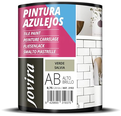 JOVIRA PINTURAS Pintura para Azulejos, Alto Brillo al Agua. Da una imagen nueva a tu cocina y baño. (750 Mililitros, Verde Salvia) -T