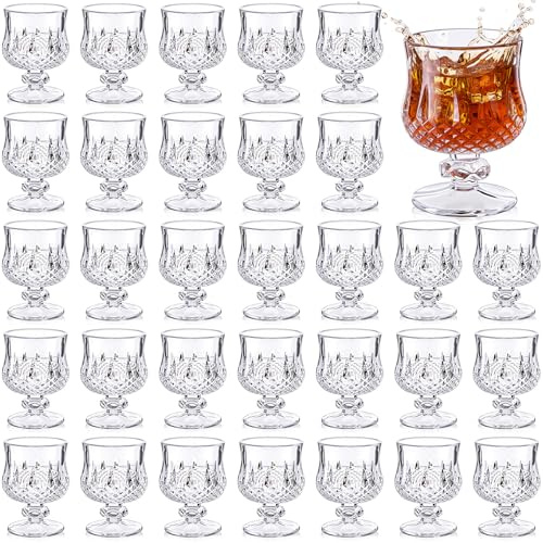 LemonRoad 50 Pcs Mini Wine Glass Bulk Small Cocktail Goblet 1.75 oz Plastic Shot Glasses Mini Reusable Goblet for Limoncello Brandy Sherry Vodka Beverage for Wedding Party Bar Supplies(Rhombus)