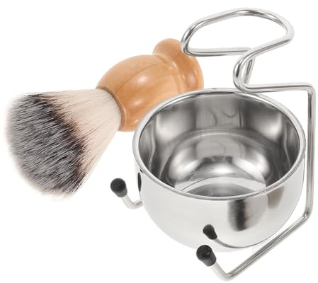 LALADEFIEE Rasier Satz für Männer 3 in 1 mit Rasierpinsel aus Nylon Edelstahlschale und Halter für Komfortable und Luxuriöse Nassrasur zu Hause