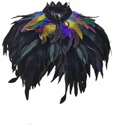 Generisch Federumhang Gothic natürlicher Federschal Kostüm Accessoires Feder Kostüm Feder Shrug Schal Wrap Schulterwickel Gothic Kragen für Halloween, Karneval, Party Cosplay