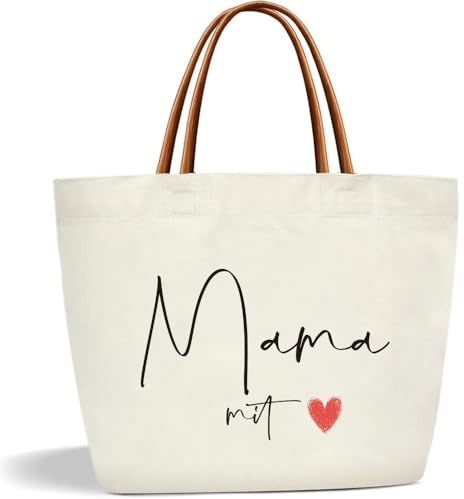Geschenke für Mama, Canvas Tragetasche Einkaufstasche Baumwolltasche Stofftasche Shopper Damen Tote Bag Handtasche, Geschenkidee für Mutter zum Geburtstag, Muttertag, Weihnachten, Frauentag, Ostern